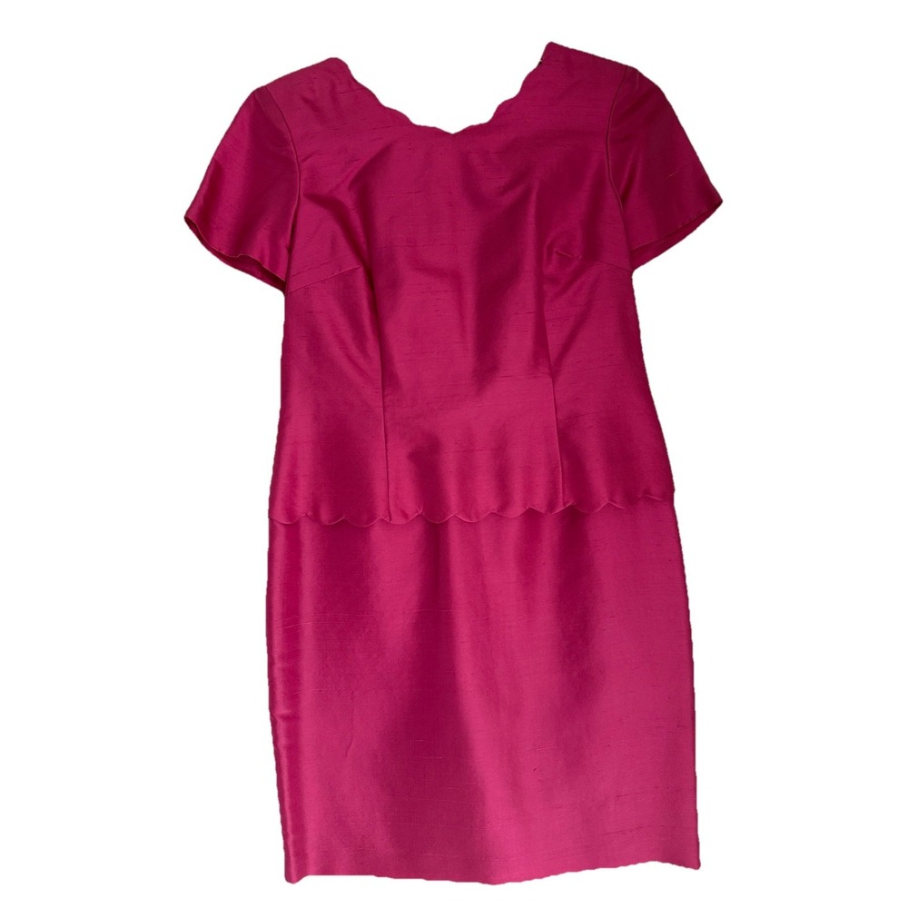 Talbots Vintage Pink Silk Dress Short‎ Sleeve Scalloped Neckline Womens 8 New